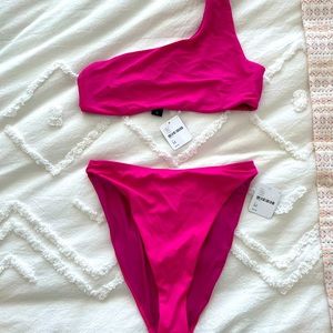 Free People, Beach Riot one shoulder swim suit, and high waisted bottom